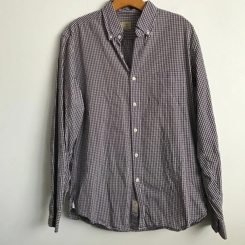 J CREW PURPLE SHIRT GINGHAM CHECK LONG SLEEVE POPLIN PREPPY MENS MEDIUM